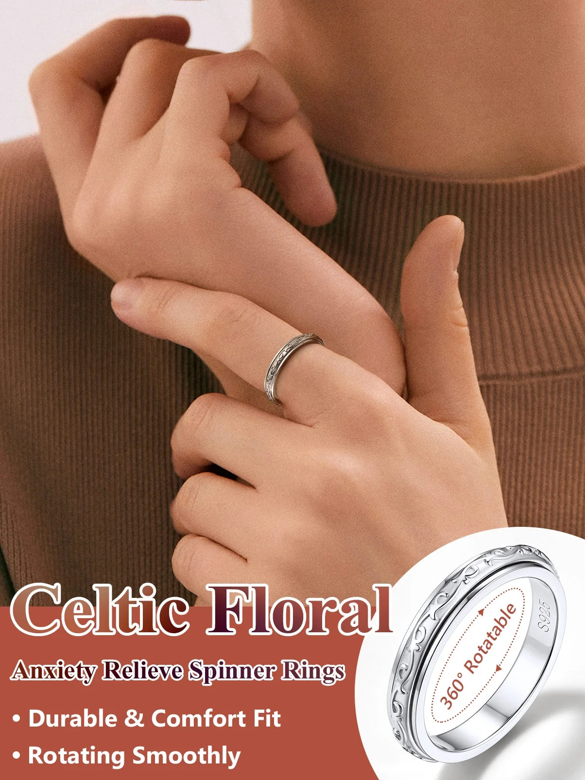 S925 Sterling Silver Celtic Fidget Ring