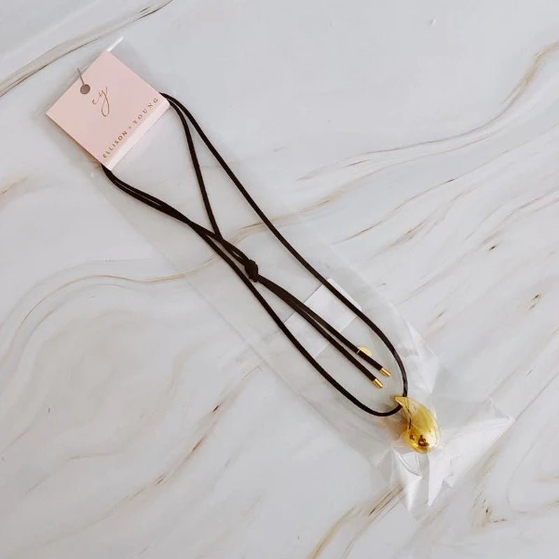 Black Leather Teardrop Necklace