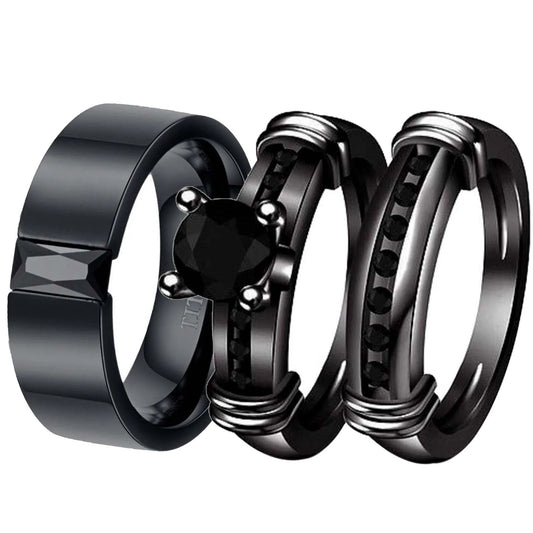 Couple Rings Black Gold Plated