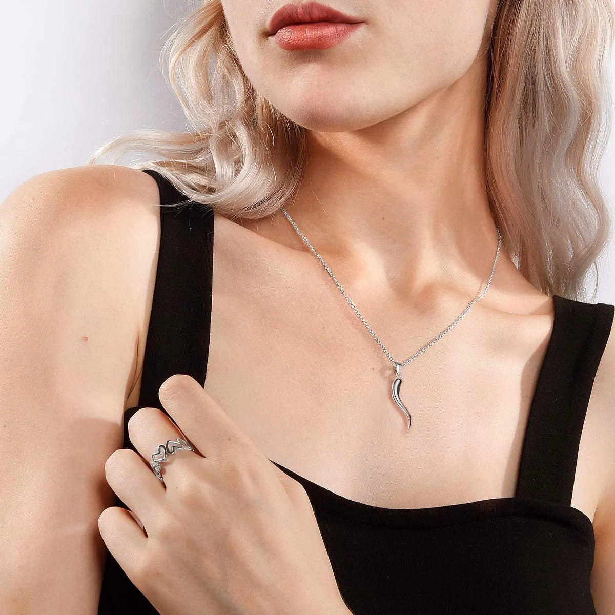 Lucky Italian Horn Pendant Protection Necklace Amulet Jewelry 925 Sterling Silver