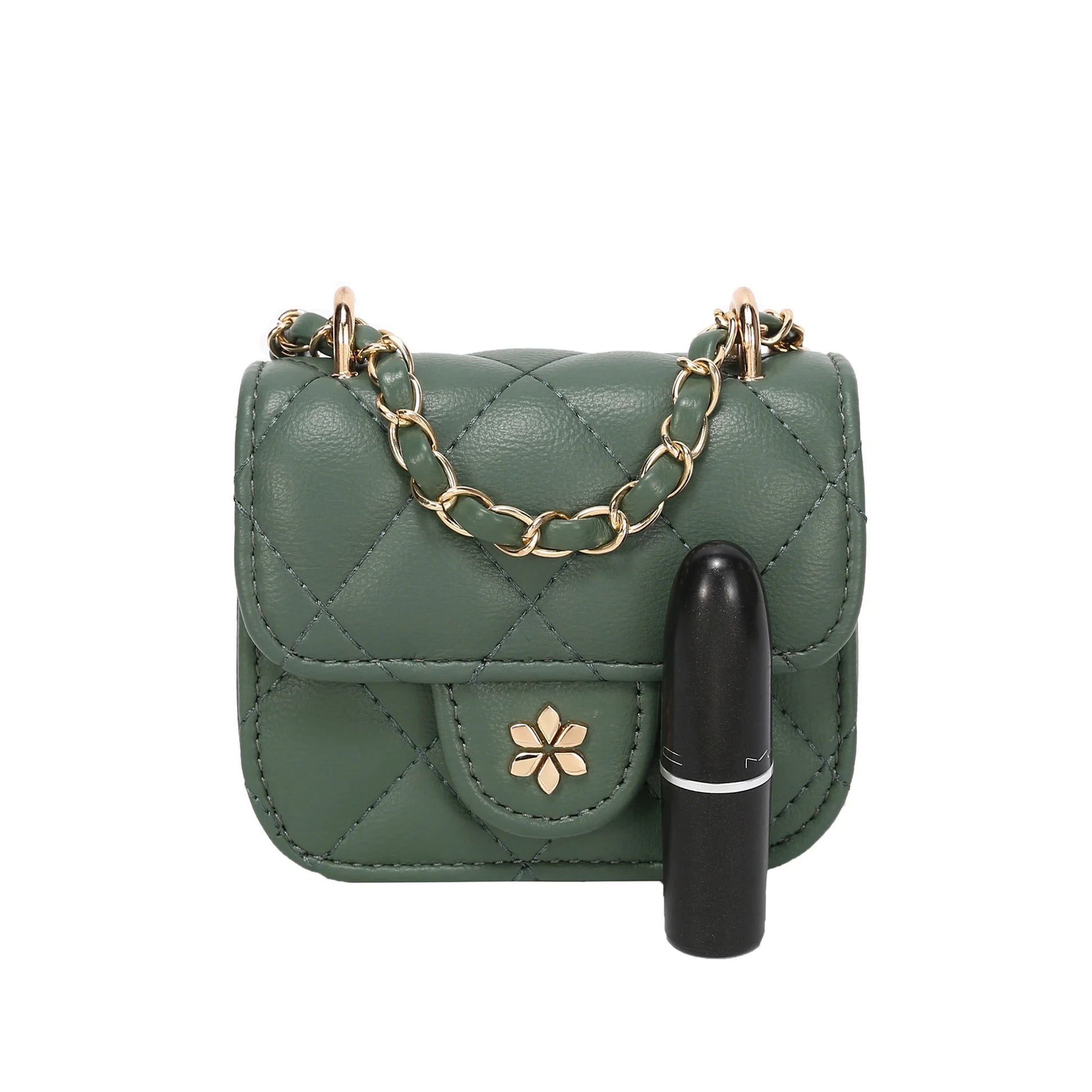 Quilted Mini Cross Body Bag - PU Vegan Leather - Pistachio