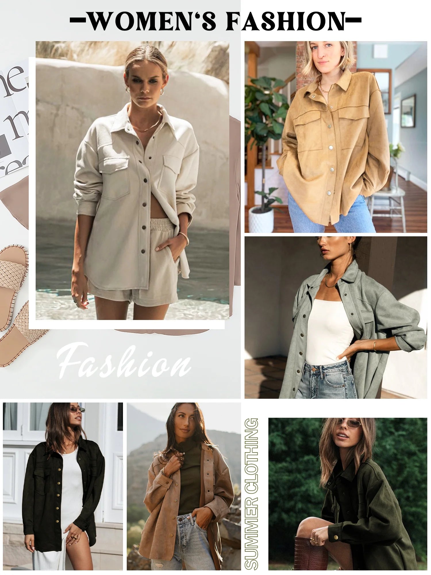 Casual Faux Suede Jacket Coats Pockets Shacket Jacket for Women