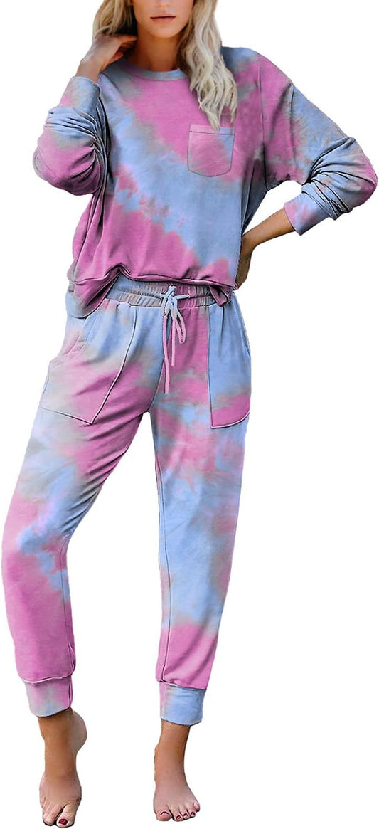 Womens 2 Pieces Long Sleeve Loungewear Sweatsuit Sets Crewneck Outfits