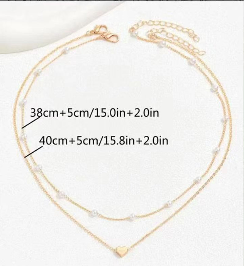 Special-Interest Design Double Layer Twin Pearl Heart Necklace