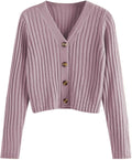 Women'S V Neck Ribbed Button up Cardigan Solid Knitwear Long Sleeve Surplice Crop Tops Sweaters