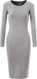 Women'S Knee Length Long Sleeve Knitted Ribbed Screw Neck Bodycon Winter Sweater Dresses 2616