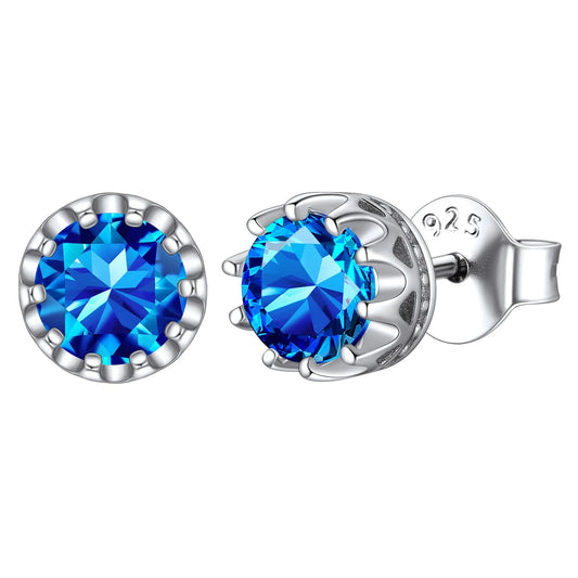 Crown Stud Earrings in Sterling Silver, 5MM December Birthstone Earring Valentine'S Day Gift for Women Ladies