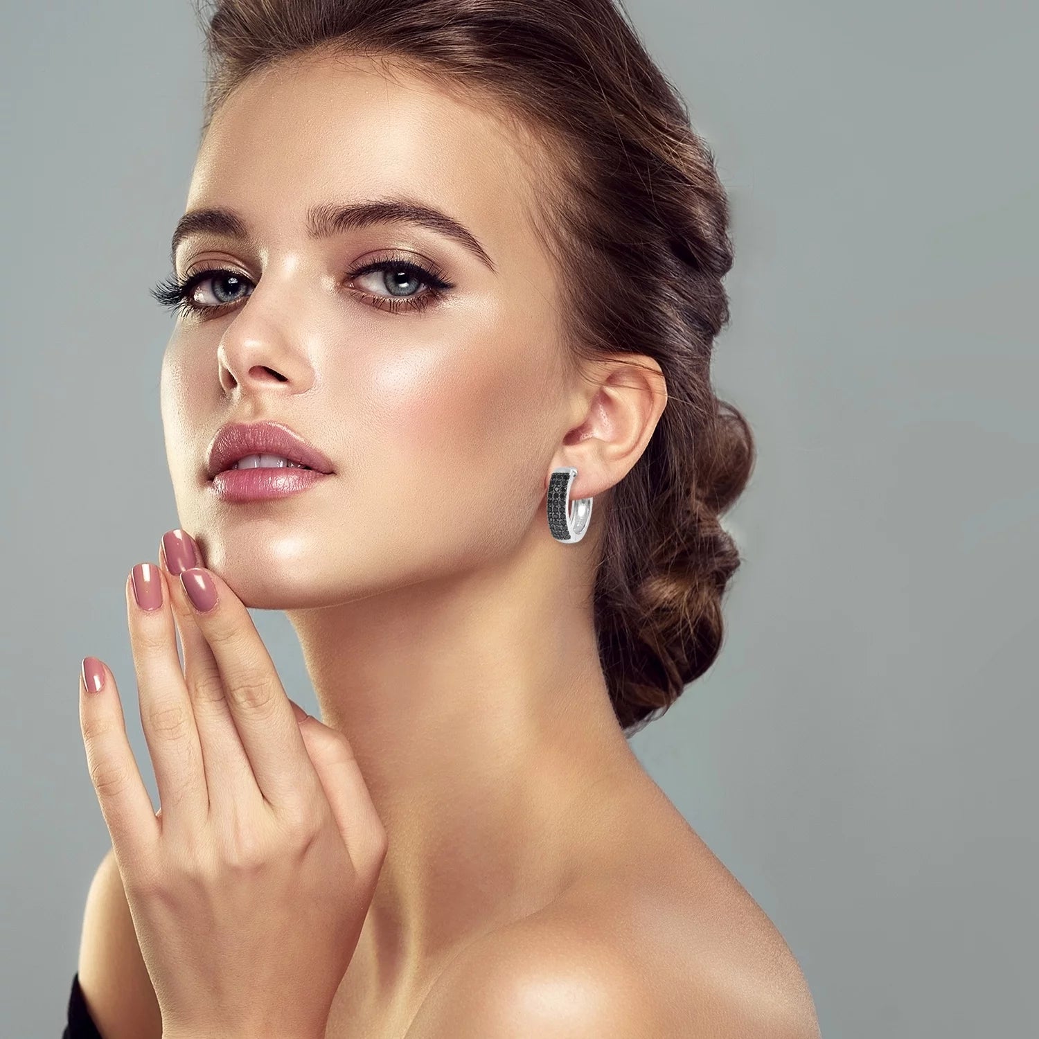 925 Sterling Silver Black Spinel Huggie Hoop Earrings for Women Jewelry Anniversary Women 0.6 Ct Valentines Day Gifts for Women