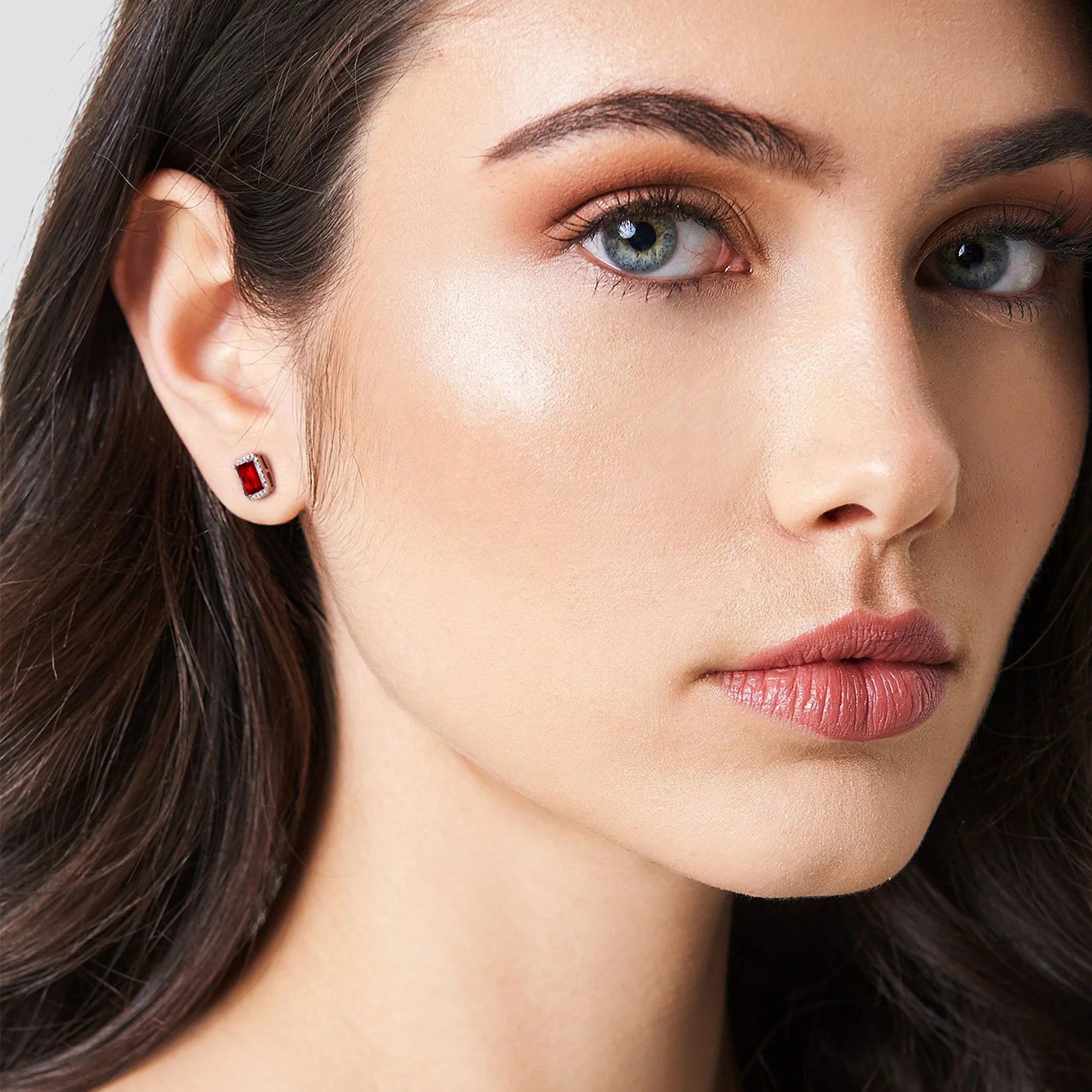 Square Diamond Stud Earrings January Garnet Birthstone Earrings, Sterling Silver Earrings Birthday Jewelry Gift for Women