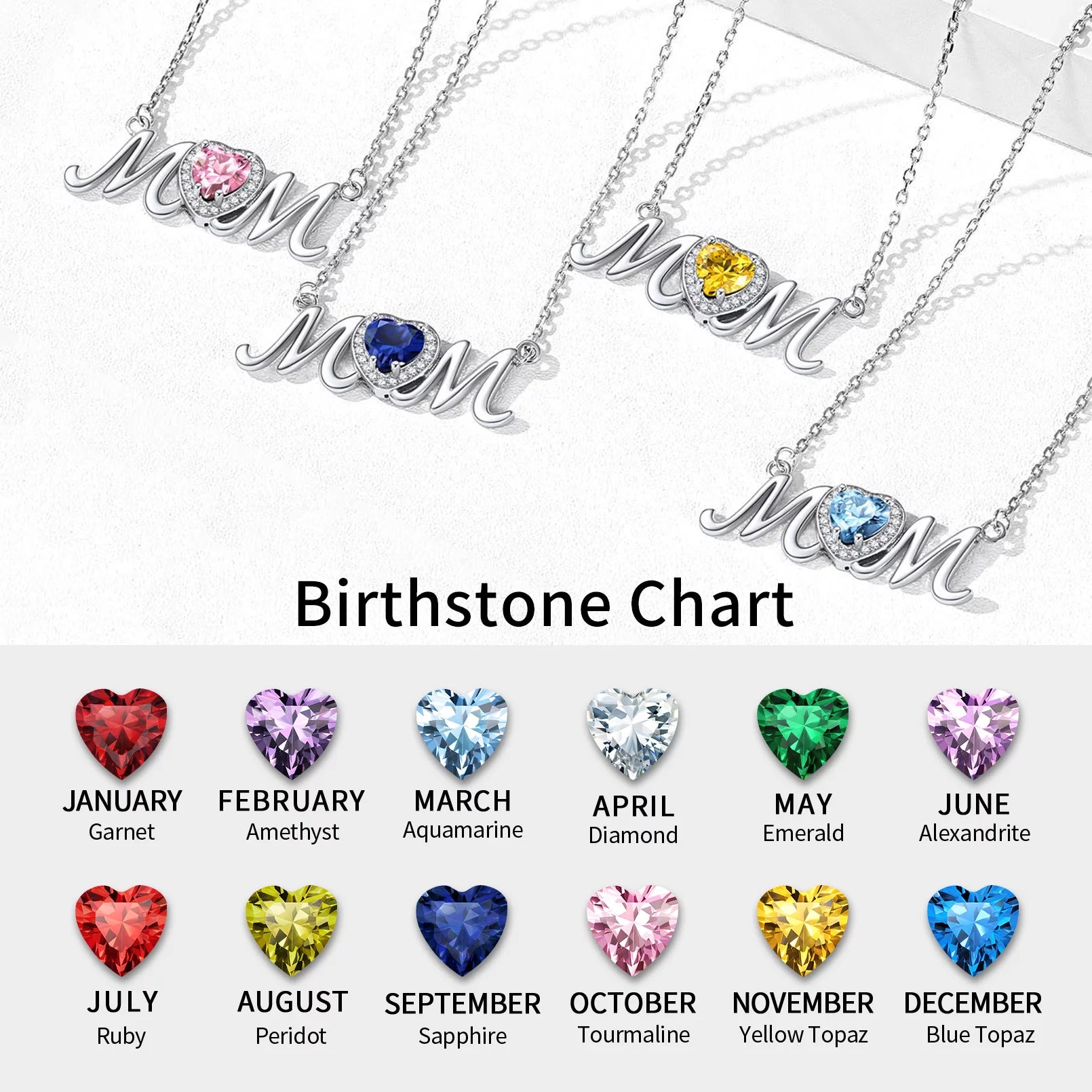 Mothers Day Gifts for Mom Sterling Silver Heart Birthstone Necklaces for Women,Birthday Jewelry Gifts for Her Girlfriend Wife Mom