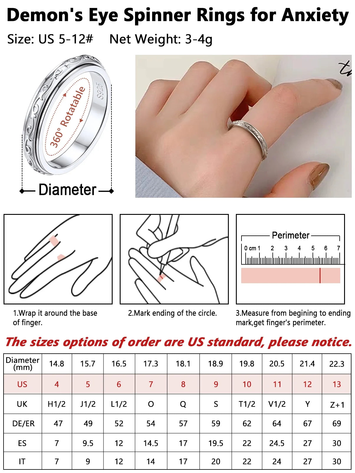 S925 Sterling Silver Celtic Fidget Ring