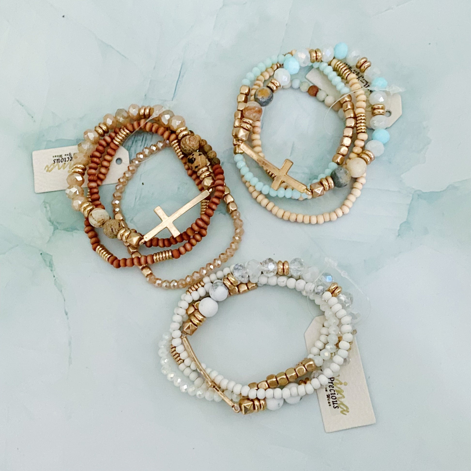 Set of 4, Stone and Wooden Beads Bracelet