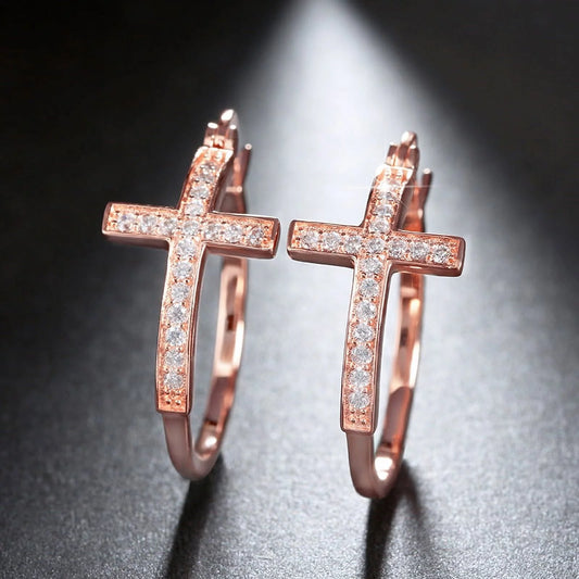 Cross Hoop Earrings for Women Religious Jesus Cubic Zirconia