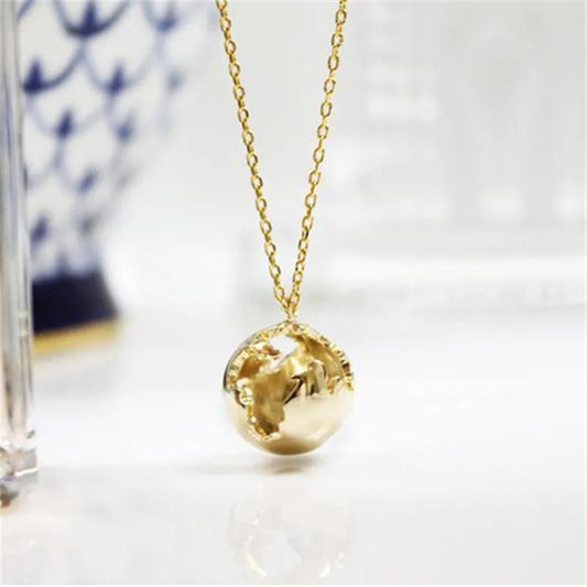 3D Earth Necklace for Women Men Stainless Steel World Planet Pendnets Necklaces Gold Color Jewelry Journey Map Choker BFF