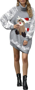 Women'S Christmas Sweater Dress Oversized Long Pullover Sweater with Pocket