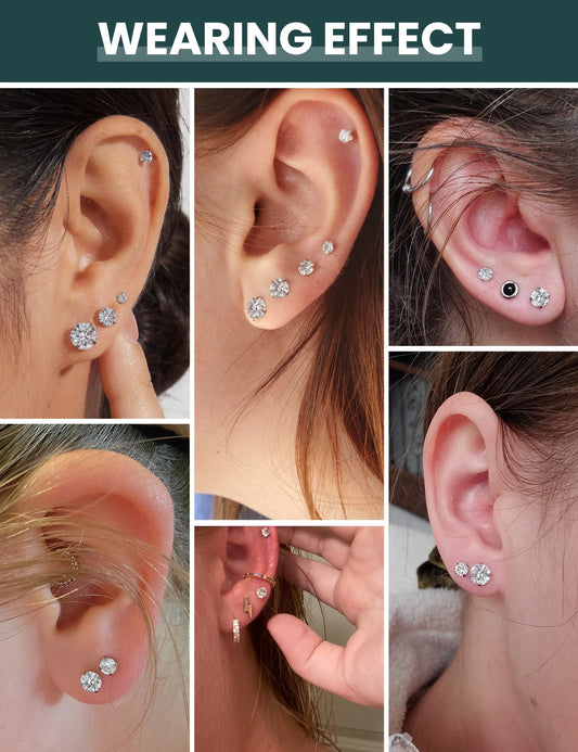 6 Pairs Stud Earrings Hypoallergenic Surgical Steel Cubic Zirconia Earrings