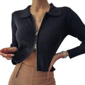 Women'S V Neck Ribbed Button up Cardigan Solid Knitwear Long Sleeve Surplice Crop Tops Sweaters