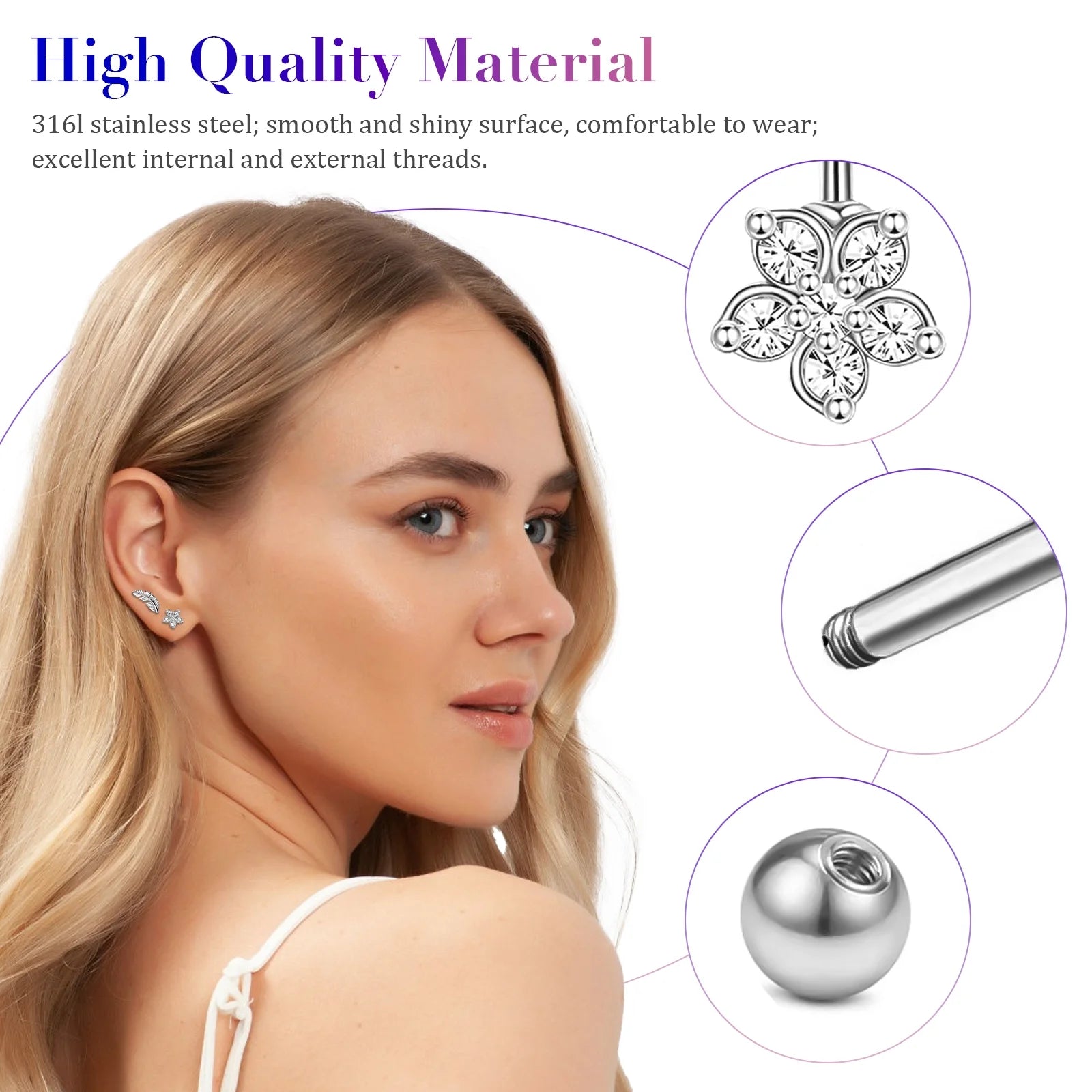 17Pcs Cartilage Hoop Earrings for Women,  16G Surgical Steel Tragus Earrings, Hinged Hoop Rings and Straight Bar Earrings Set, Stud Monroe Lip Rings Studs Rook Conch Earring Hoop Piercing Jewelry
