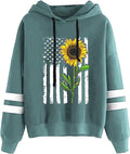 Women Sunflower Print Sweatshirts Color Block Long Sleeve Hoodies Lightweight Drawstring Pullover Tops