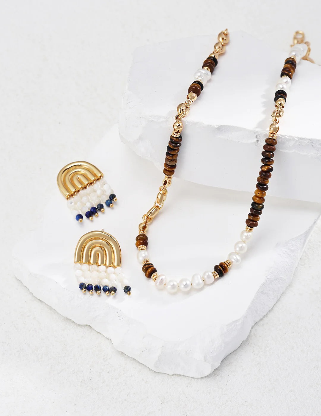 Mother-Of-Pearl Lapis Lazuli Earrings