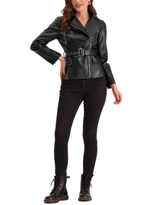 Women'S Motorcycle Jacket PU Faux Leather Biker Jackets