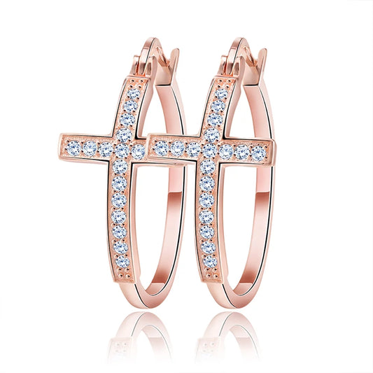 Cross Hoop Earrings for Women Religious Jesus Cubic Zirconia