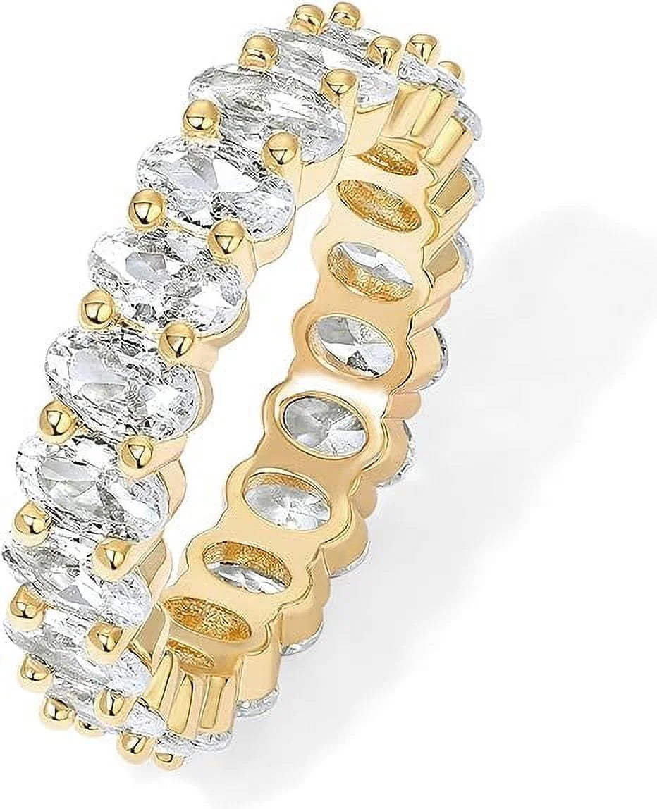 14K Yellow Gold Plated Stackable Love Ring with 5Mm Oval Cubic Zirconia for Women, Size 7