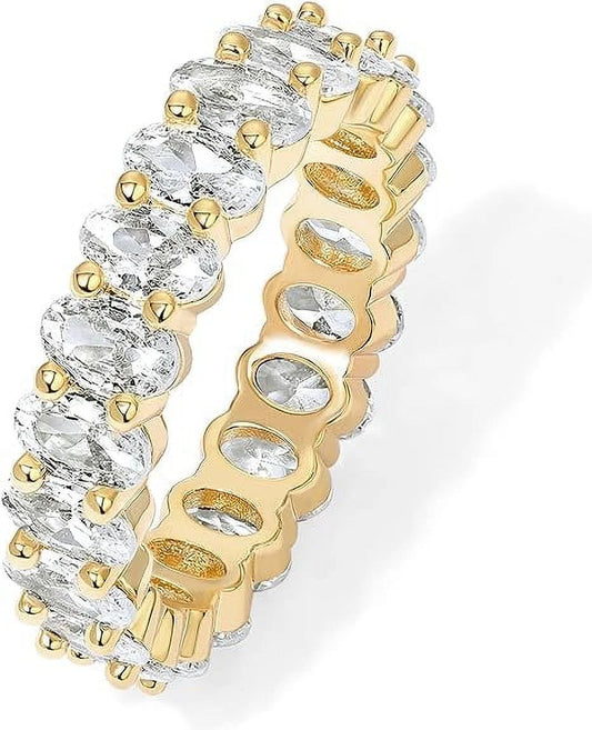 14K Yellow Gold Plated Stackable Love Ring with 5Mm Oval Cubic Zirconia for Women, Size 7