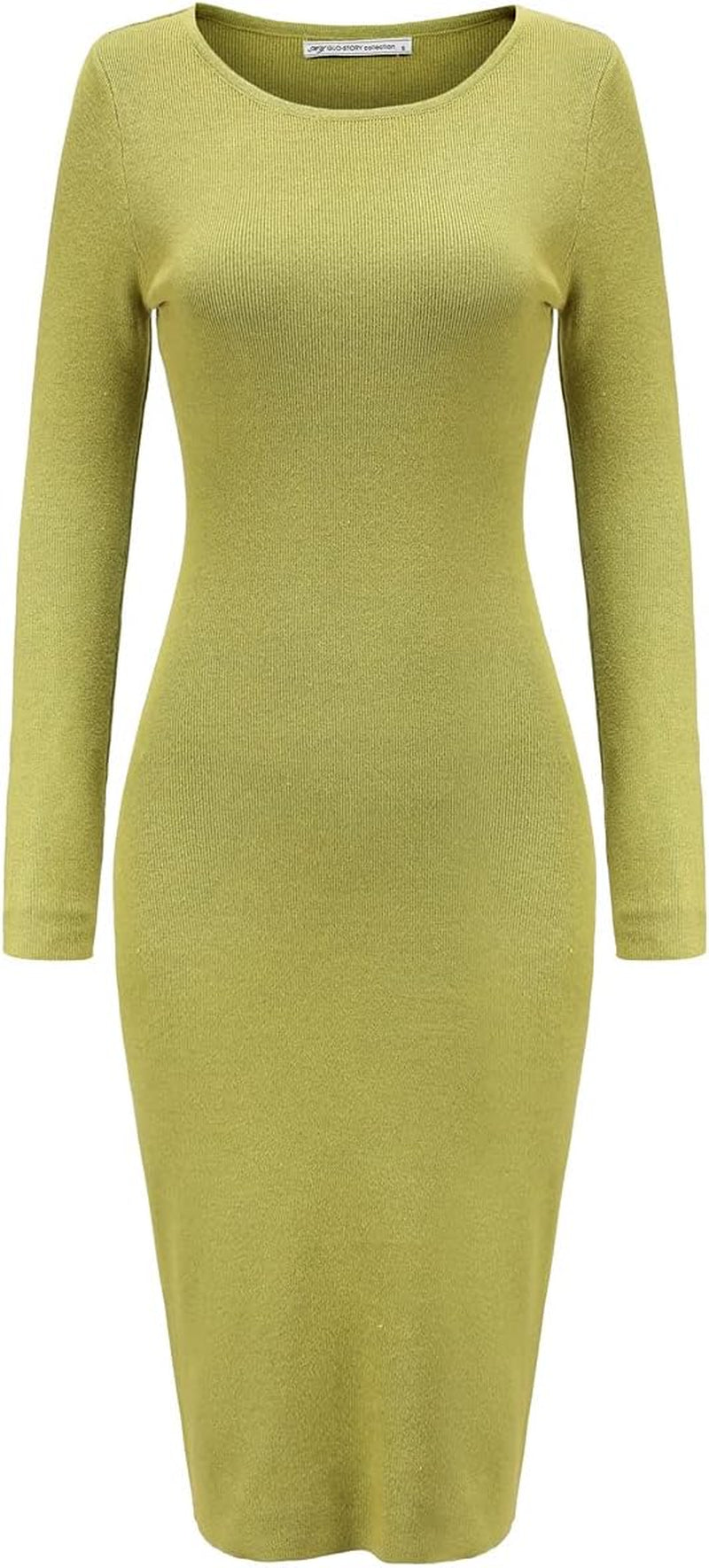 Women'S Knee Length Long Sleeve Knitted Ribbed Screw Neck Bodycon Winter Sweater Dresses 2616