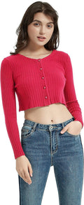 Womens Classic Lightweight Low Neck Long Sleeve Button Knitted Fitted Sweater Pullover Top