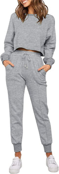 Women'S Casual 2 Piece Outfits Long Sleeve Tops & Sweat Pants Pajamas Loungewear Set