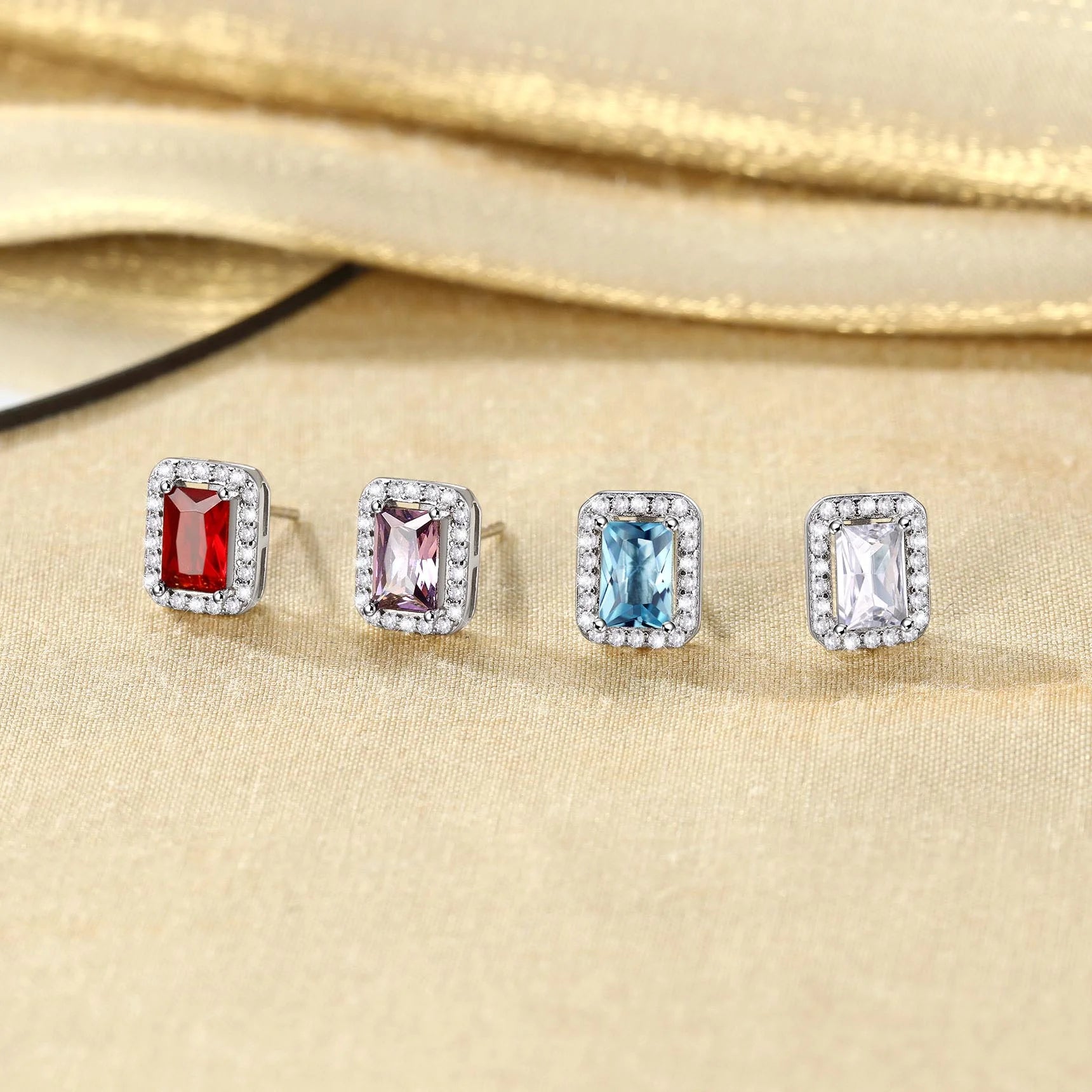 Square Diamond Stud Earrings January Garnet Birthstone Earrings, Sterling Silver Earrings Birthday Jewelry Gift for Women