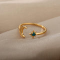 Zircon Moon Star Rings for Women Stainless Steel Glowing Moon Star Adjustable Finger Ring Aesthetic Wedding Jewelery Gift Femme