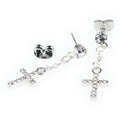 Tween Silver and Rhinestone Cross Earring Set, Stud and Dangle Earrings, 4 Pieces