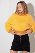 Fuzzy Ribbed Mock Neck Teddy Crop Sweater