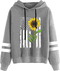 Women Sunflower Print Sweatshirts Color Block Long Sleeve Hoodies Lightweight Drawstring Pullover Tops