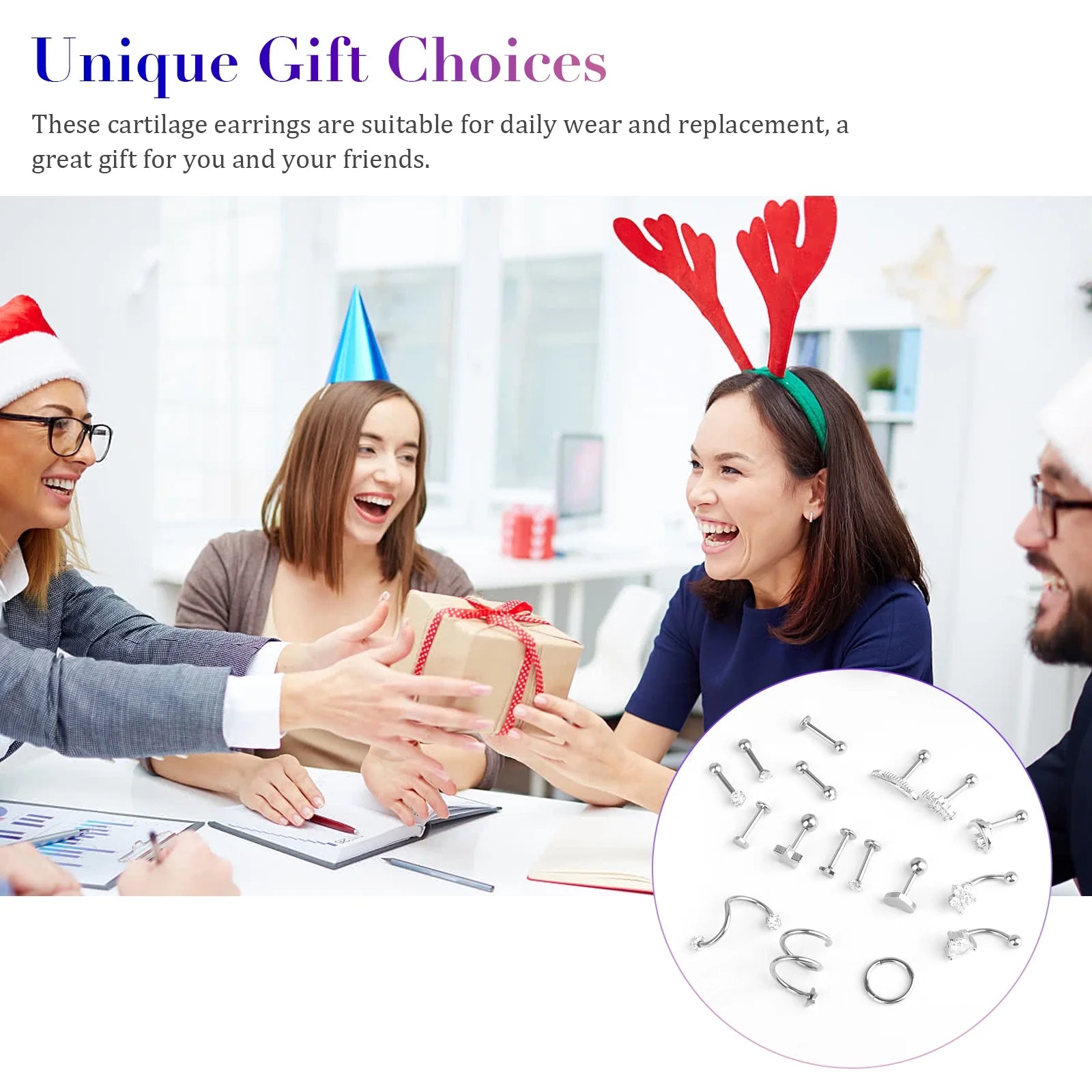 17Pcs Cartilage Hoop Earrings for Women,  16G Surgical Steel Tragus Earrings, Hinged Hoop Rings and Straight Bar Earrings Set, Stud Monroe Lip Rings Studs Rook Conch Earring Hoop Piercing Jewelry