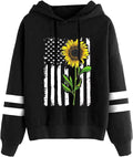 Women Sunflower Print Sweatshirts Color Block Long Sleeve Hoodies Lightweight Drawstring Pullover Tops