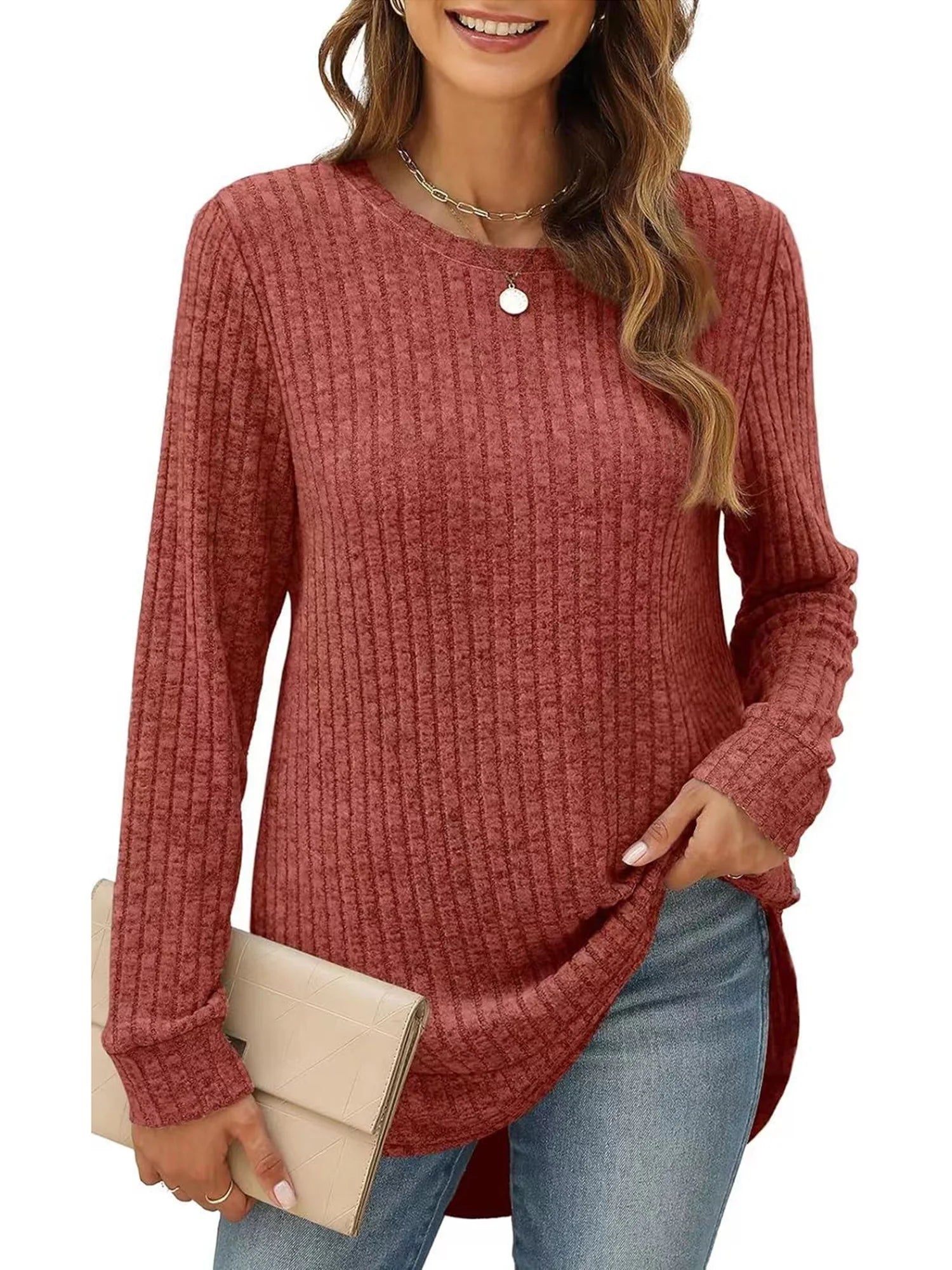 Womens Sweaters Long Sleeve Tops Fall Fashion Shirts Winter Lightweight Sweaters for Women Tops Dressy Casual T-Shirts Blouse