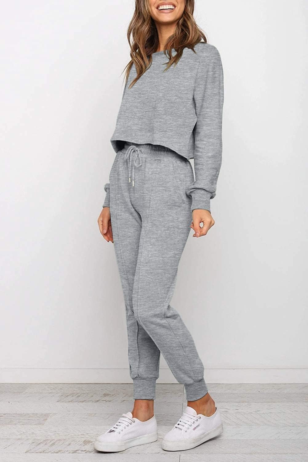 Women'S Casual 2 Piece Outfits Long Sleeve Tops & Sweat Pants Pajamas Loungewear Set