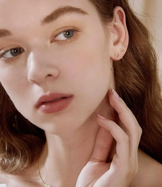 3 Pairs 18K Gold Plated Moon Stud Earrings for Women Hypoallergenic Post Earring Sets Birthday Christmas Jewelry Gifts Teen Mom Adults Girfriend Tween Daughter Wife Stocking Stuffers Age Ideas