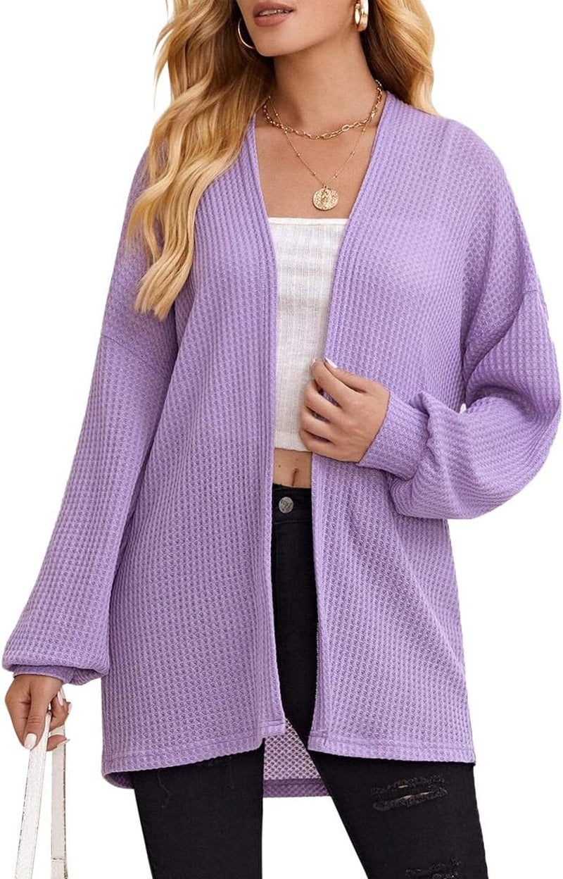 Women'S Long Sleeve Knitted Solid Cardigan Blouse Open Front Casual Cover Up