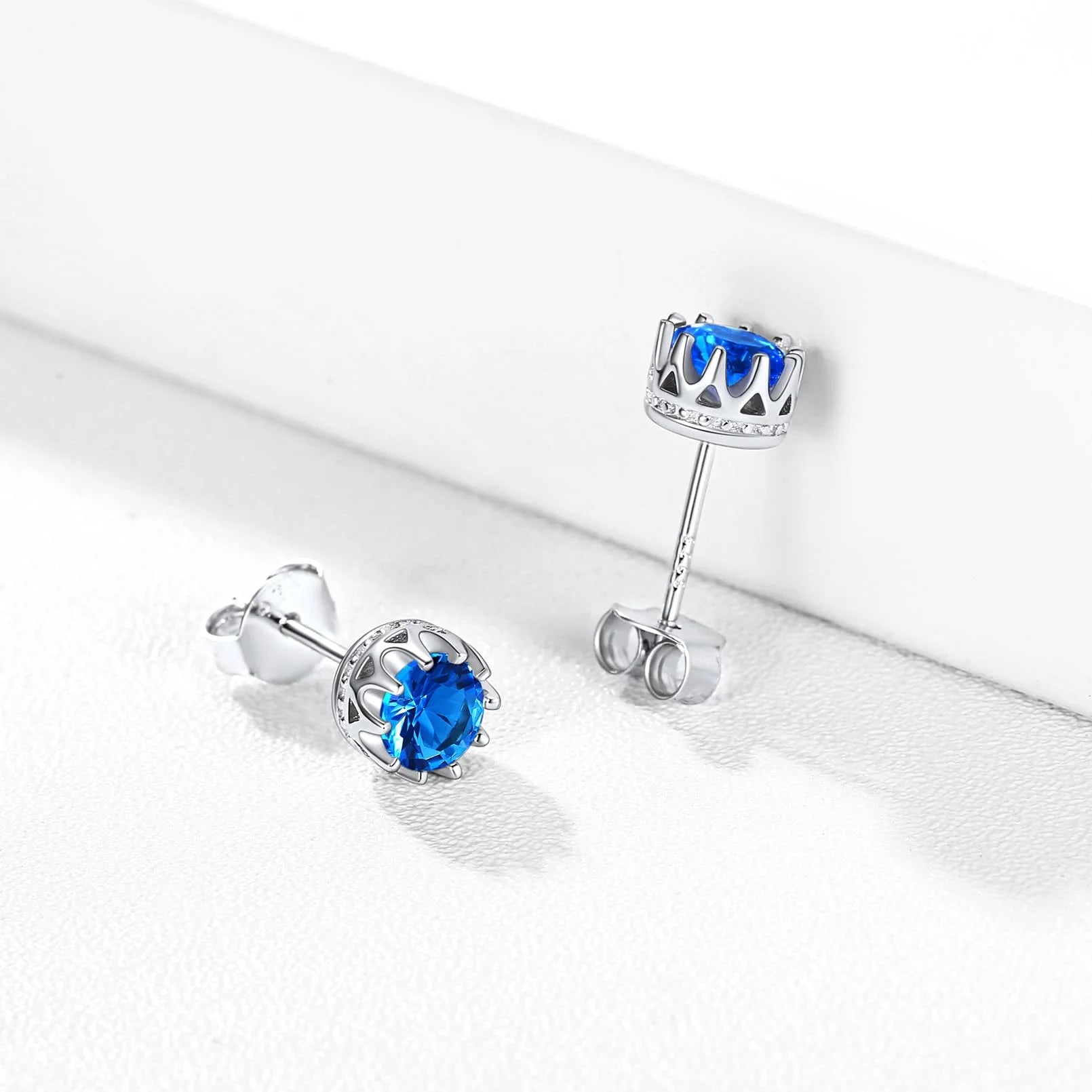 Crown Stud Earrings in Sterling Silver, 5MM December Birthstone Earring Valentine'S Day Gift for Women Ladies