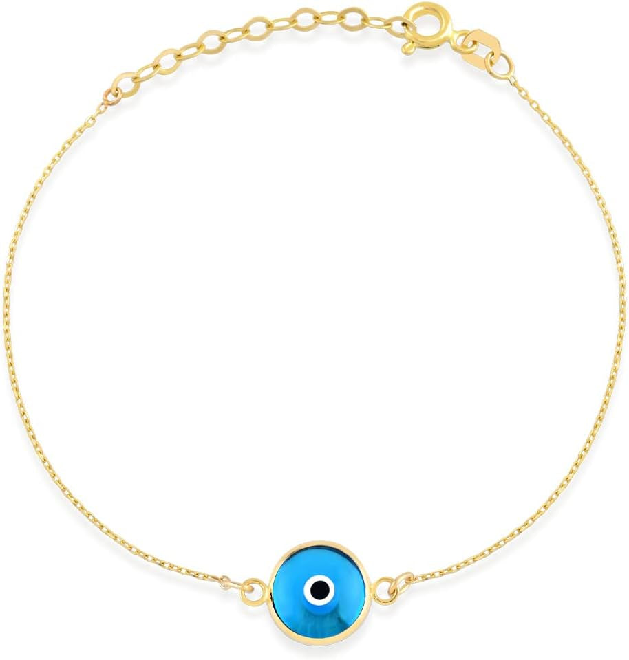 14K Solid Gold Evil Eye Bracelet for Women | 14K Gold Blue, Black, Navy Blue, Red, White Evil Eye Bracelets