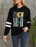 Women Sunflower Print Sweatshirts Color Block Long Sleeve Hoodies Lightweight Drawstring Pullover Tops