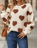 Sweaters for Women Valentine'S Day Heart Printed Pullover Sweaters Warm Fuzzy Crewneck Sweaters