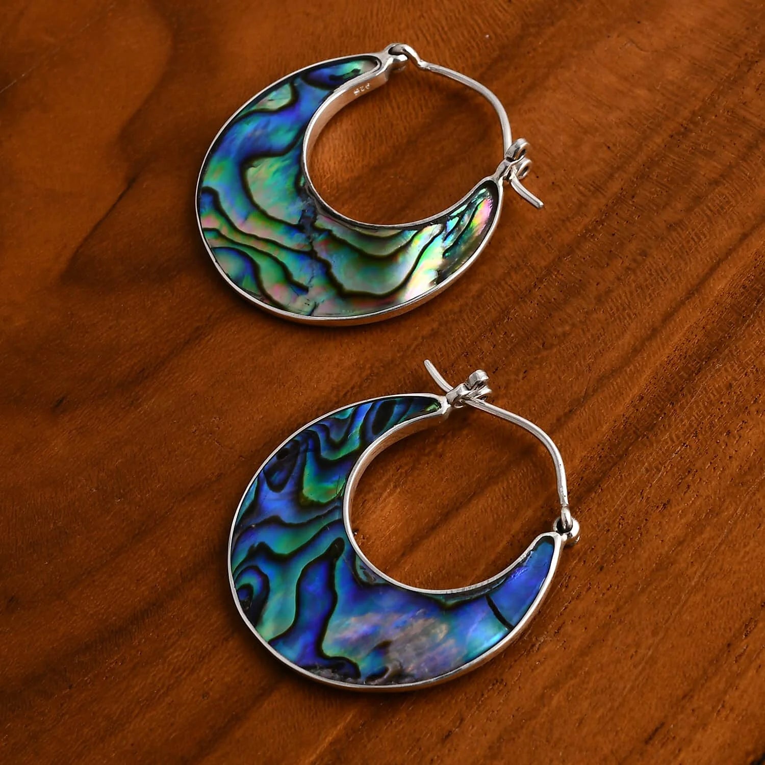 Abalone Shell 925 Sterling Silver Moon Hoop Earrings Jewelry Gifts for Women Valentines Day Gifts