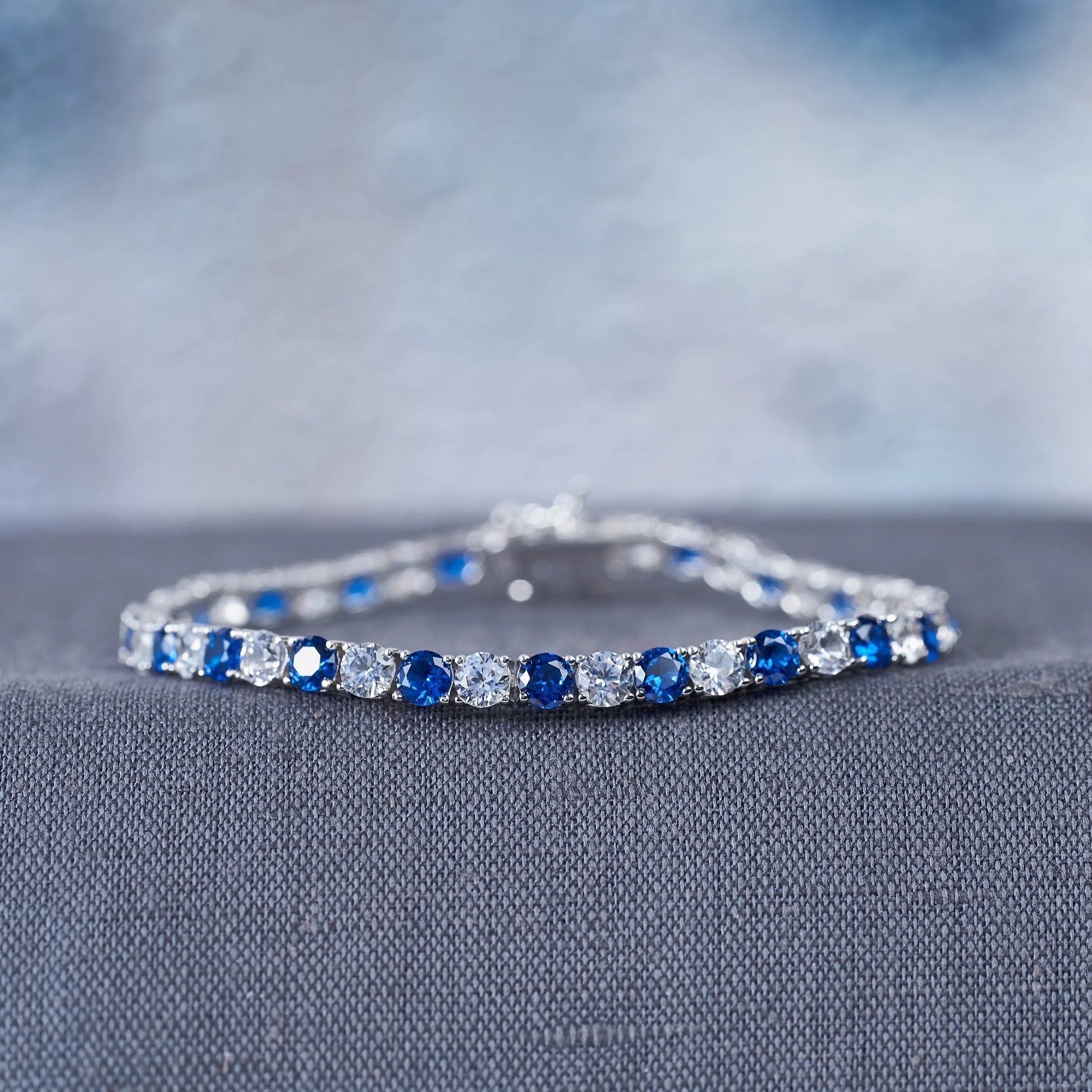 Women'S Created Sapphire Sterling Silver Tennis Bracelet