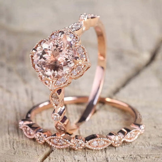 18K Rose Gold Natural 2.8CT Square Diamond CZ Ring Set
