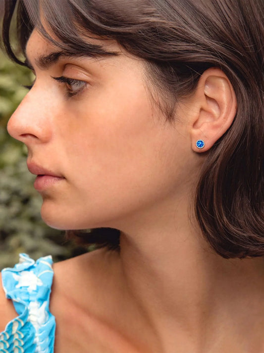 Crown Stud Earrings in Sterling Silver, 5MM December Birthstone Earring Valentine'S Day Gift for Women Ladies